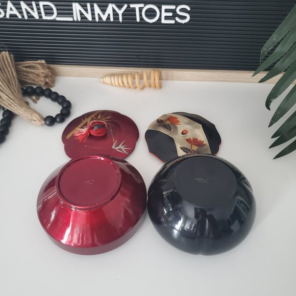 Vintage Japanese Lacquerware Bonbonniere Bowl(s) w/ lids 1 Red, 1 Black… - Picture 15 of 16